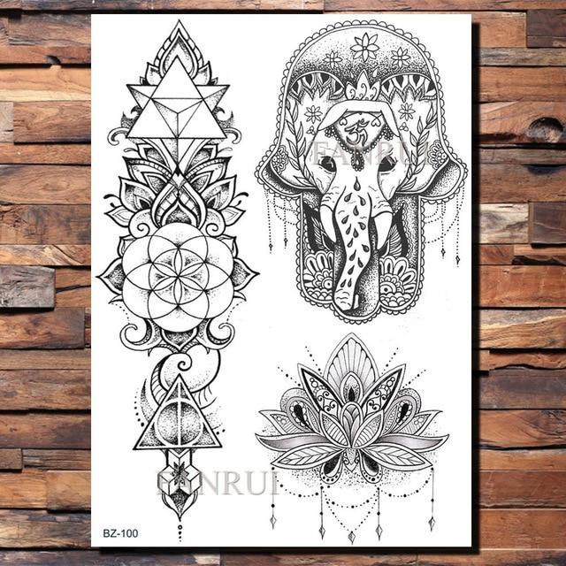 Lace Black Henna Temporary Tattoo Sticker Owl Mandala Waterproof Fake Tattoo Body Art Women 20x15CM Mehndi Bracelet Tatoo Paste