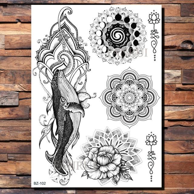 Lace Black Henna Temporary Tattoo Sticker Owl Mandala Waterproof Fake Tattoo Body Art Women 20x15CM Mehndi Bracelet Tatoo Paste