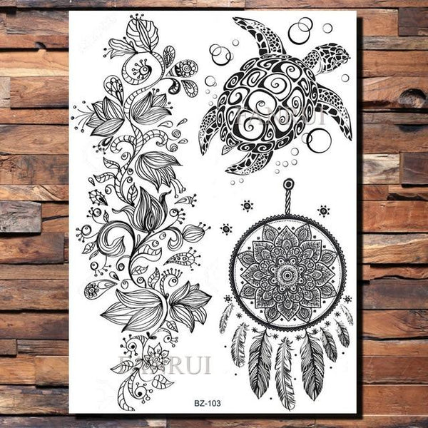 Lace Black Henna Temporary Tattoo Sticker Owl Mandala Waterproof Fake Tattoo Body Art Women 20x15CM Mehndi Bracelet Tatoo Paste
