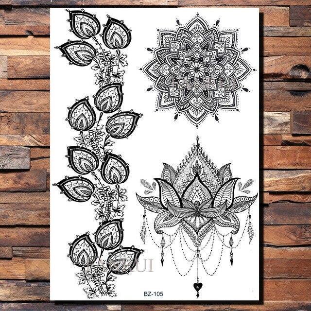 Lace Black Henna Temporary Tattoo Sticker Owl Mandala Waterproof Fake Tattoo Body Art Women 20x15CM Mehndi Bracelet Tatoo Paste