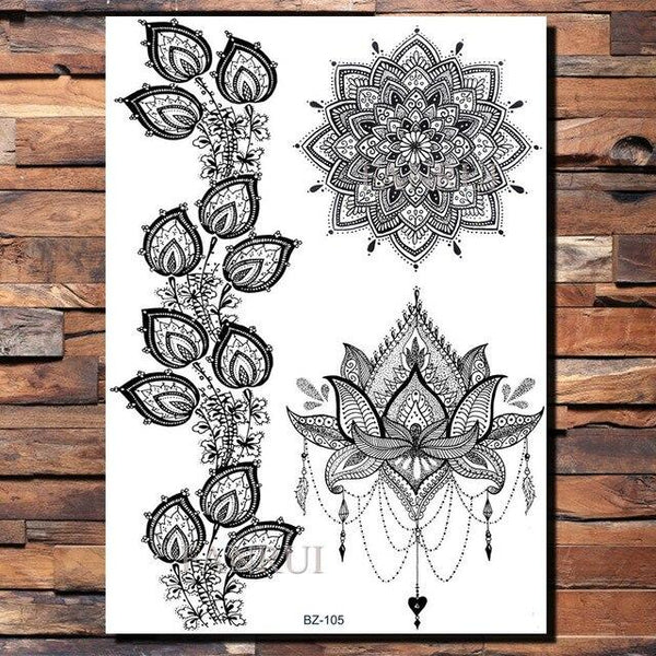 Lace Black Henna Temporary Tattoo Sticker Owl Mandala Waterproof Fake Tattoo Body Art Women 20x15CM Mehndi Bracelet Tatoo Paste