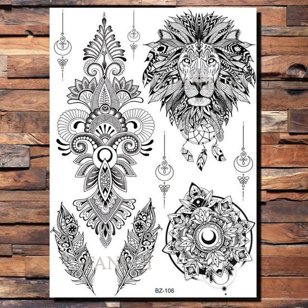 Lace Black Henna Temporary Tattoo Sticker Owl Mandala Waterproof Fake Tattoo Body Art Women 20x15CM Mehndi Bracelet Tatoo Paste