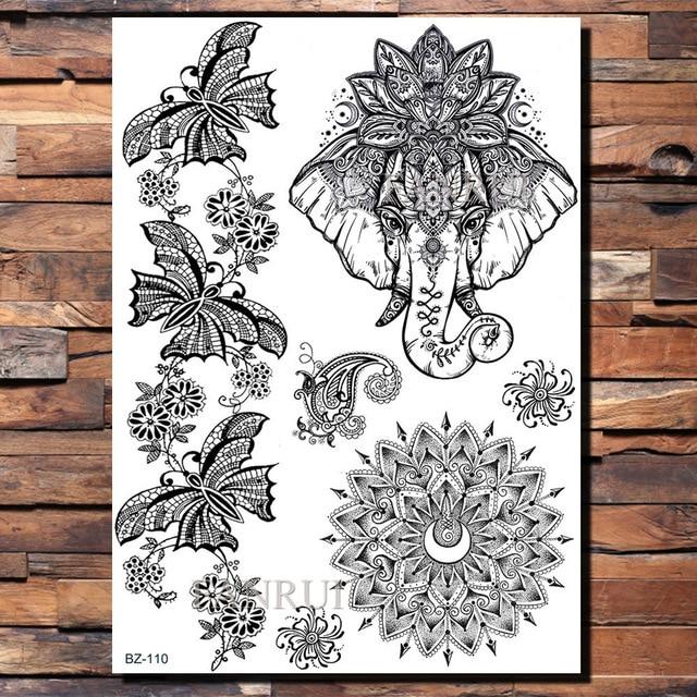 Lace Black Henna Temporary Tattoo Sticker Owl Mandala Waterproof Fake Tattoo Body Art Women 20x15CM Mehndi Bracelet Tatoo Paste