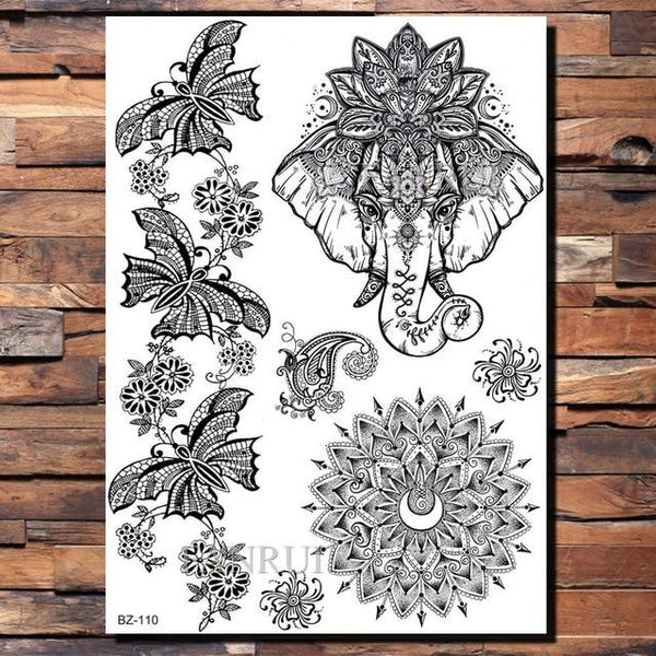 Lace Black Henna Temporary Tattoo Sticker Owl Mandala Waterproof Fake Tattoo Body Art Women 20x15CM Mehndi Bracelet Tatoo Paste