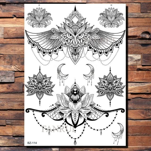 Lace Black Henna Temporary Tattoo Sticker Owl Mandala Waterproof Fake Tattoo Body Art Women 20x15CM Mehndi Bracelet Tatoo Paste