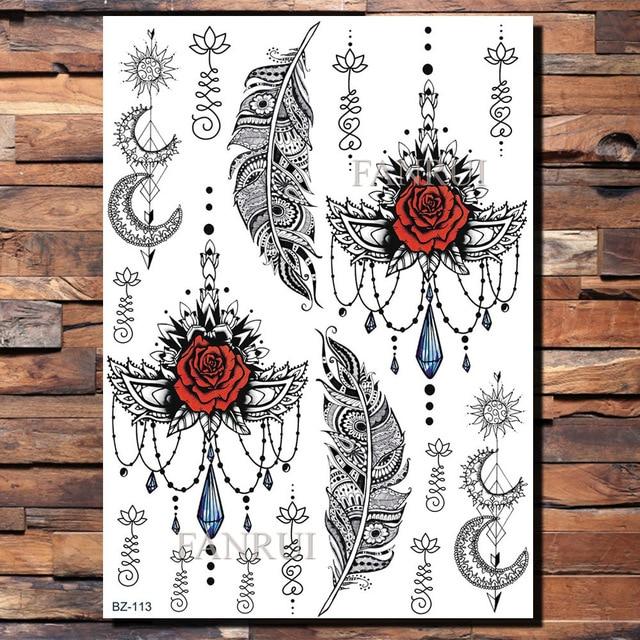 Lace Black Henna Temporary Tattoo Sticker Owl Mandala Waterproof Fake Tattoo Body Art Women 20x15CM Mehndi Bracelet Tatoo Paste