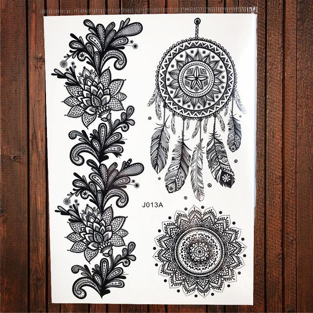 Lace Black Henna Temporary Tattoo Sticker Owl Mandala Waterproof Fake Tattoo Body Art Women 20x15CM Mehndi Bracelet Tatoo Paste