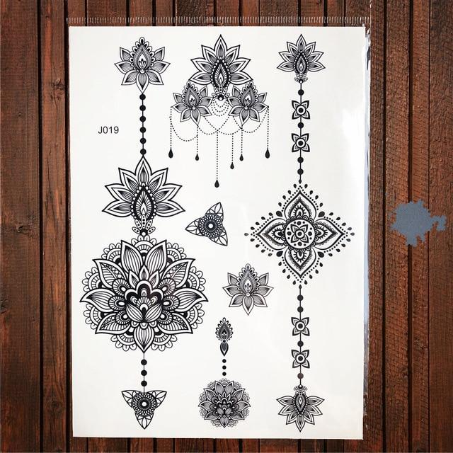Lace Black Henna Temporary Tattoo Sticker Owl Mandala Waterproof Fake Tattoo Body Art Women 20x15CM Mehndi Bracelet Tatoo Paste