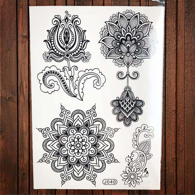 Lace Black Henna Temporary Tattoo Sticker Owl Mandala Waterproof Fake Tattoo Body Art Women 20x15CM Mehndi Bracelet Tatoo Paste