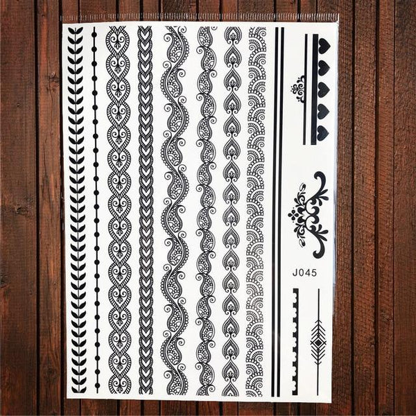 Lace Black Henna Temporary Tattoo Sticker Owl Mandala Waterproof Fake Tattoo Body Art Women 20x15CM Mehndi Bracelet Tatoo Paste