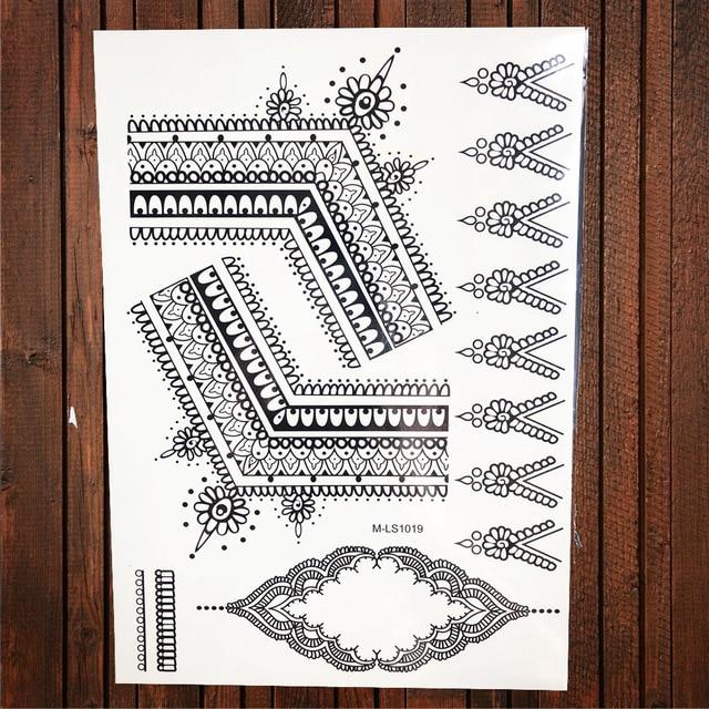 Lace Black Henna Temporary Tattoo Sticker Owl Mandala Waterproof Fake Tattoo Body Art Women 20x15CM Mehndi Bracelet Tatoo Paste