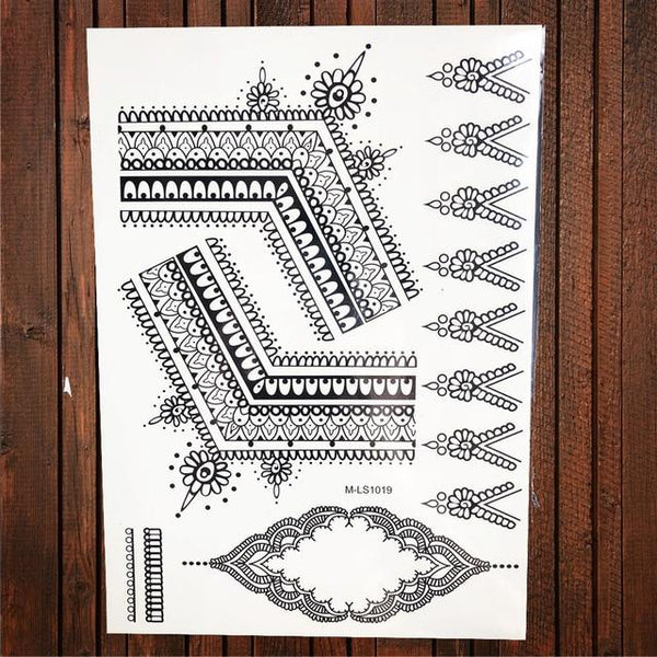 Lace Black Henna Temporary Tattoo Sticker Owl Mandala Waterproof Fake Tattoo Body Art Women 20x15CM Mehndi Bracelet Tatoo Paste