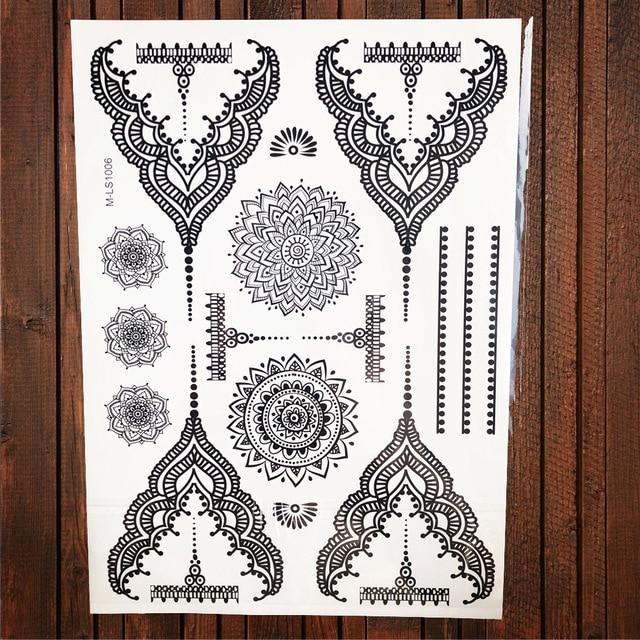 Lace Black Henna Temporary Tattoo Sticker Owl Mandala Waterproof Fake Tattoo Body Art Women 20x15CM Mehndi Bracelet Tatoo Paste