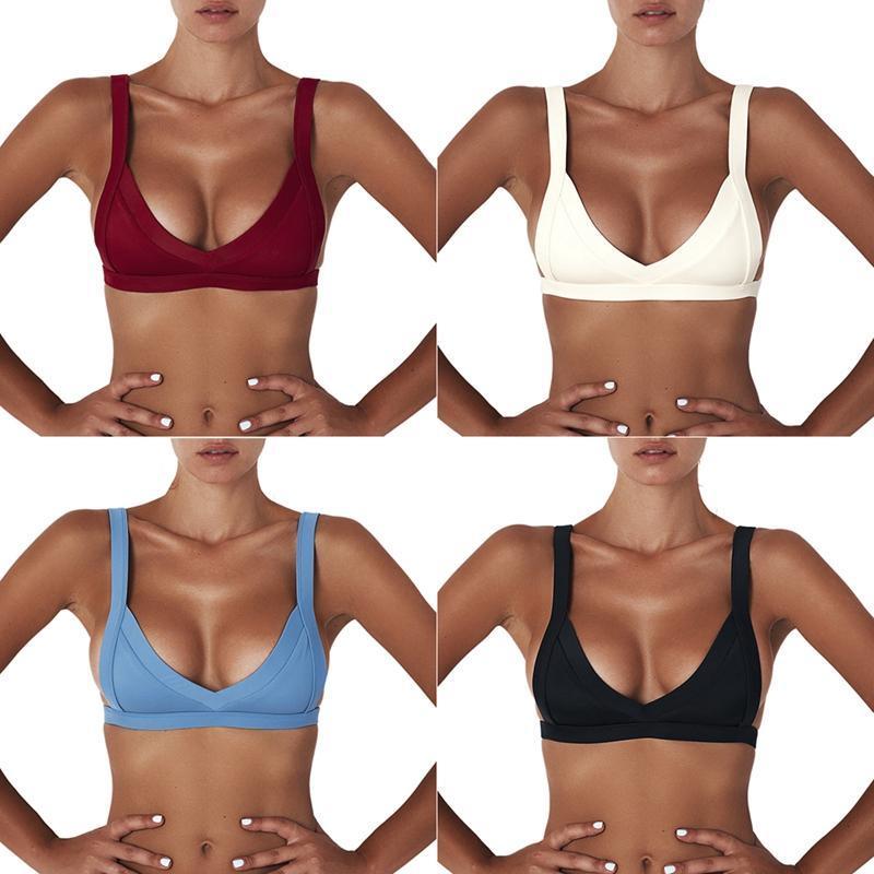 Summer Sexy Women Bandage Bikini Tops Push-up Pure Color Trianglr Bra Swimwear Swimsuit Bathing Beachwear