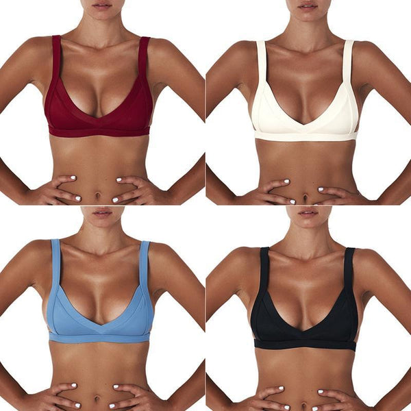 Summer Sexy Women Bandage Bikini Tops Push-up Pure Color Trianglr Bra Swimwear Swimsuit Bathing Beachwear