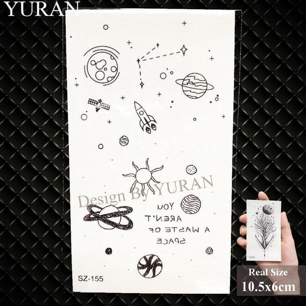 Children Cartoon Temporary Tattoo Sticker Men Gun AK47 Waterproof Fake Black Lines Flower Mountain Cute Tattoo Women Kids Planet