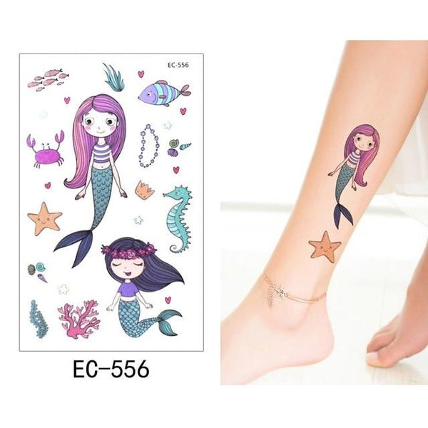 Glaryyears 1 Sheet Temporary Tattoo Sticker Fashion Fake Tatoo Mermaid Flash Tatto Waterproof Small Body Art Children 21 Designs