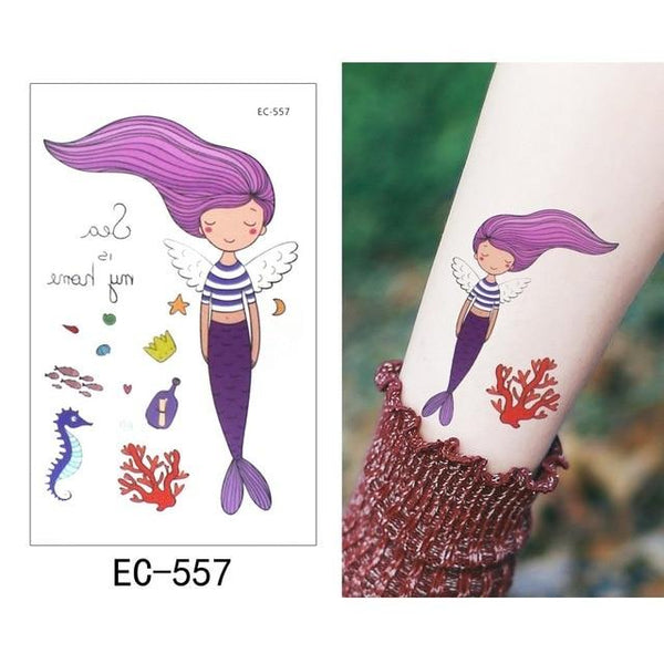Glaryyears 1 Sheet Temporary Tattoo Sticker Fashion Fake Tatoo Mermaid Flash Tatto Waterproof Small Body Art Children 21 Designs