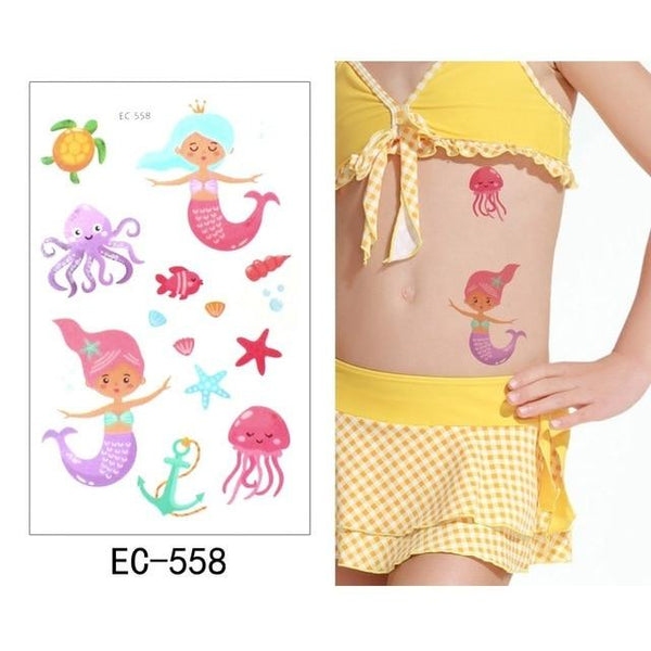 Glaryyears 1 Sheet Temporary Tattoo Sticker Fashion Fake Tatoo Mermaid Flash Tatto Waterproof Small Body Art Children 21 Designs