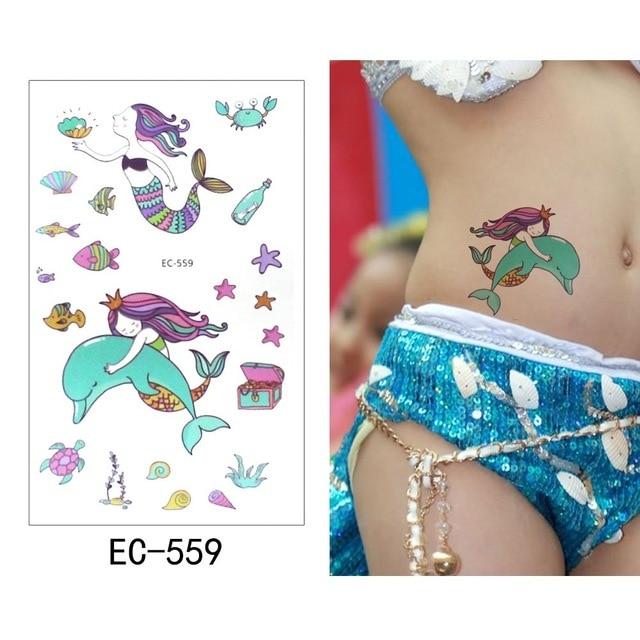 Glaryyears 1 Sheet Temporary Tattoo Sticker Fashion Fake Tatoo Mermaid Flash Tatto Waterproof Small Body Art Children 21 Designs