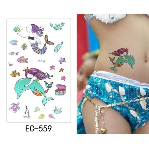 Glaryyears 1 Sheet Temporary Tattoo Sticker Fashion Fake Tatoo Mermaid Flash Tatto Waterproof Small Body Art Children 21 Designs