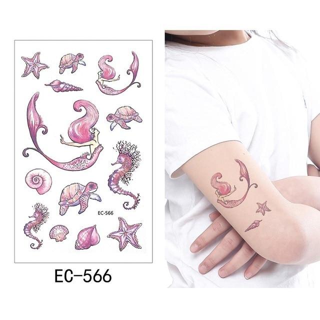 Glaryyears 1 Sheet Temporary Tattoo Sticker Fashion Fake Tatoo Mermaid Flash Tatto Waterproof Small Body Art Children 21 Designs