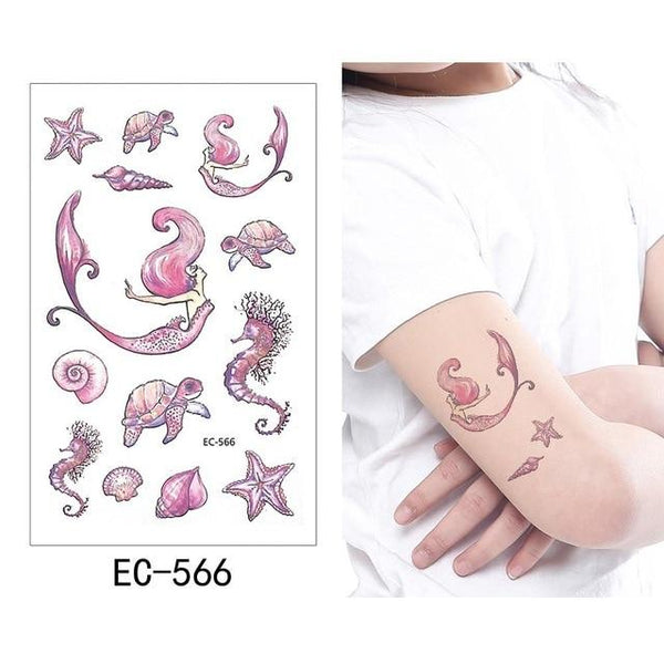 Glaryyears 1 Sheet Temporary Tattoo Sticker Fashion Fake Tatoo Mermaid Flash Tatto Waterproof Small Body Art Children 21 Designs