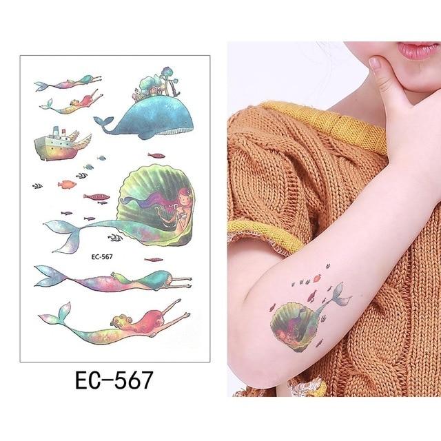 Glaryyears 1 Sheet Temporary Tattoo Sticker Fashion Fake Tatoo Mermaid Flash Tatto Waterproof Small Body Art Children 21 Designs