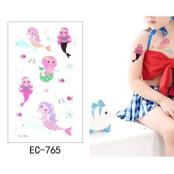 Glaryyears 1 Sheet Temporary Tattoo Sticker Fashion Fake Tatoo Mermaid Flash Tatto Waterproof Small Body Art Children 21 Designs