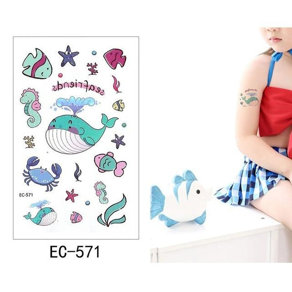 Glaryyears 1 Sheet Temporary Tattoo Sticker Fashion Fake Tatoo Mermaid Flash Tatto Waterproof Small Body Art Children 21 Designs