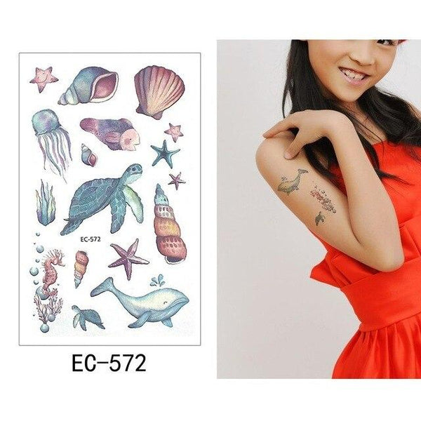 Glaryyears 1 Sheet Temporary Tattoo Sticker Fashion Fake Tatoo Mermaid Flash Tatto Waterproof Small Body Art Children 21 Designs