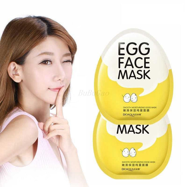 BIOAQUA 1Pcs Fine Smooth Eggs Face Mask Oil Control Shrink Pores Whitening Brighten Supple Nourish Mask Skin Care