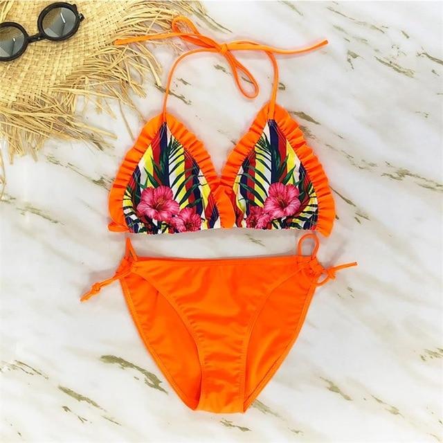 Sexy Ruffle Bikini 2019 Bandage Push Up Swimsuit String Swimwear Women Bathing Suit Brazilian Biquini Thong Female Print Bikinis