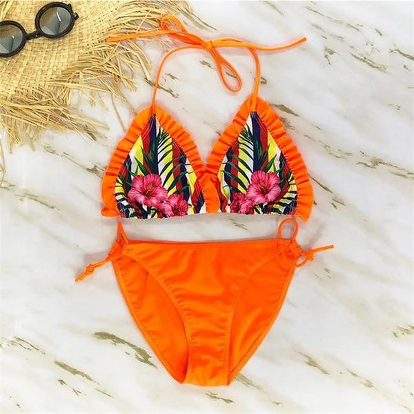 Sexy Ruffle Bikini 2019 Bandage Push Up Swimsuit String Swimwear Women Bathing Suit Brazilian Biquini Thong Female Print Bikinis