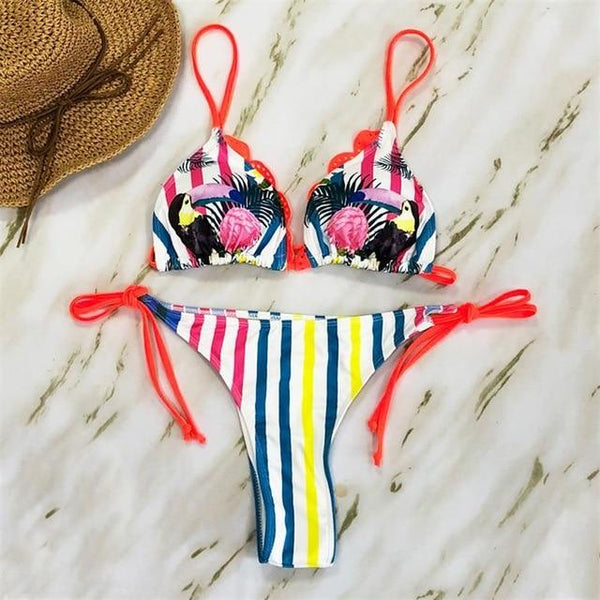 Sexy Ruffle Bikini 2019 Bandage Push Up Swimsuit String Swimwear Women Bathing Suit Brazilian Biquini Thong Female Print Bikinis