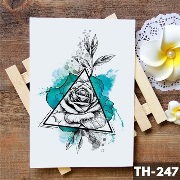 Geometric Flower Rose Eye Leaves Waterproof Temporary Tattoo Sticker Diamond Peony Black Tattoos Body Art Arm Fake Tatoo