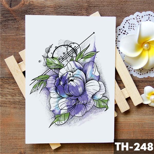 Sketch Flower Blossom Peony Rose Waterproof Temporary Tattoo Sticker Black Tattoos Body Art Arm Hand Girl Women Fake Tatoo