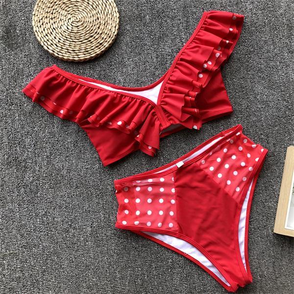 Lace Swimsuit Ruffles Swimwear Solid Bikini Set Push Up Bikini 2019 High Waist Swimming Suit Sexy Halter Bathing Suit Women Suit