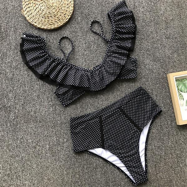 Lace Swimsuit Ruffles Swimwear Solid Bikini Set Push Up Bikini 2019 High Waist Swimming Suit Sexy Halter Bathing Suit Women Suit
