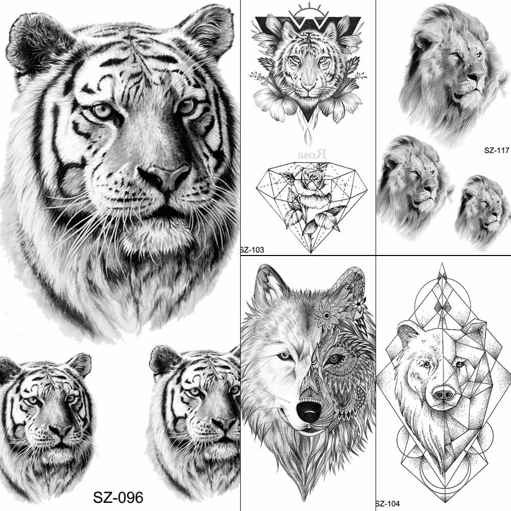 Tiger Face Design Women Tattoos Temporary Body Art Water Transfer Tatoos Fake Animals Men Ankle Sexy Arm Tattoo Makeup Tips