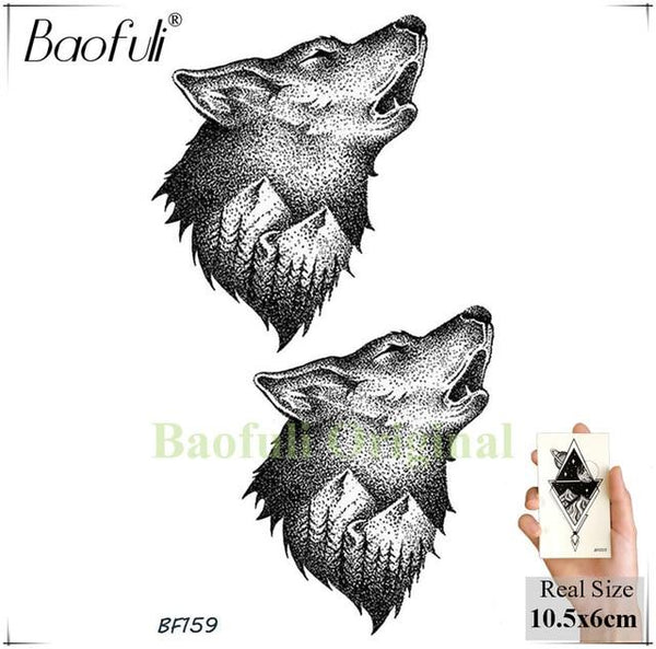 Baofuli Waterproof Temporary Tattoo Geometry Wolf Owl Sticker God Totem Black Tattoos Fake Tatoo Men Arm Body Art Animal