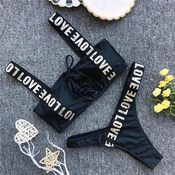S-XXL New Bikini LOVE Letter Women Swimwear Bandage Female Swimsuit Sport Two-pieces Bikini set Thong Bather Bathing Suit Swim