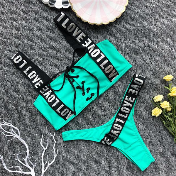 S-XXL New Bikini LOVE Letter Women Swimwear Bandage Female Swimsuit Sport Two-pieces Bikini set Thong Bather Bathing Suit Swim