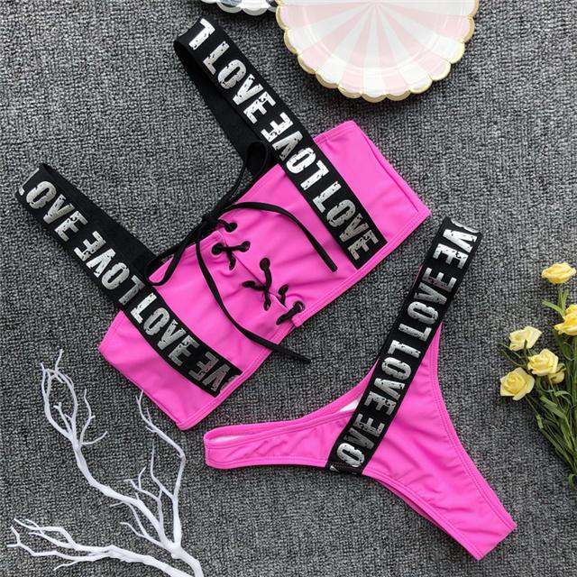 S-XXL New Bikini LOVE Letter Women Swimwear Bandage Female Swimsuit Sport Two-pieces Bikini set Thong Bather Bathing Suit Swim