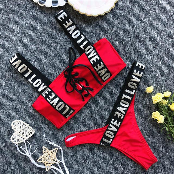 S-XXL New Bikini LOVE Letter Women Swimwear Bandage Female Swimsuit Sport Two-pieces Bikini set Thong Bather Bathing Suit Swim