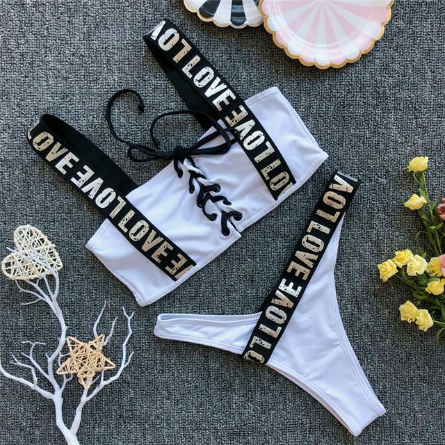 S-XXL New Bikini LOVE Letter Women Swimwear Bandage Female Swimsuit Sport Two-pieces Bikini set Thong Bather Bathing Suit Swim