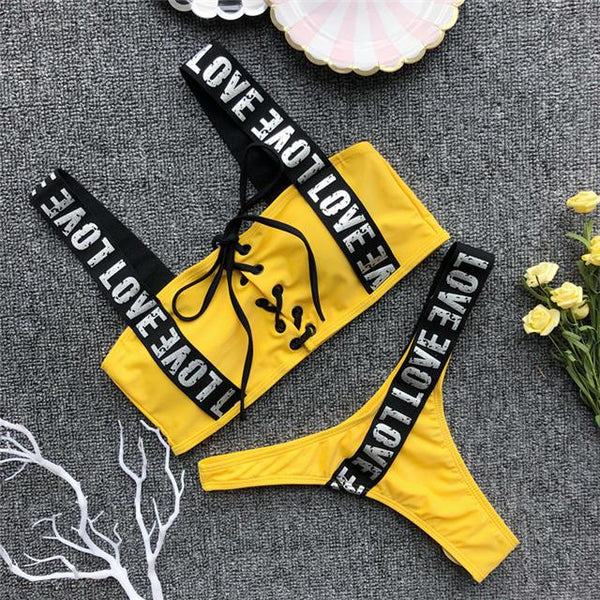 S-XXL New Bikini LOVE Letter Women Swimwear Bandage Female Swimsuit Sport Two-pieces Bikini set Thong Bather Bathing Suit Swim