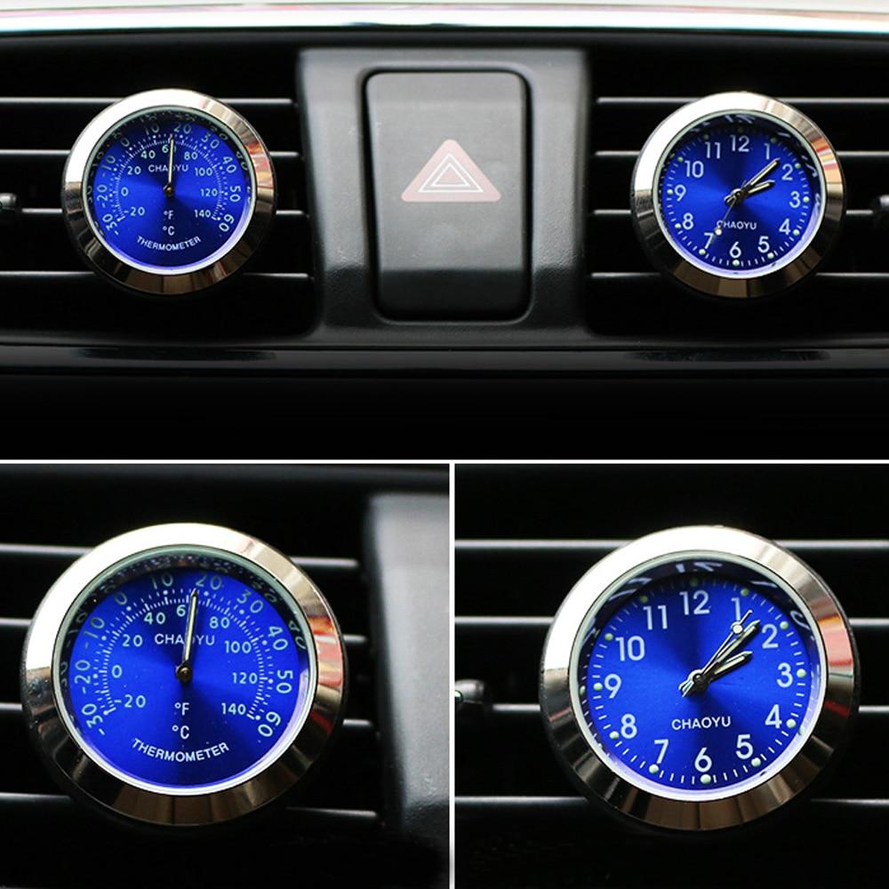 Car Thermometer Time Clock Ornaments With Luminous Auto Digital Watch A/C Air Outlet Vent Clip Air Freshener Car Accessories