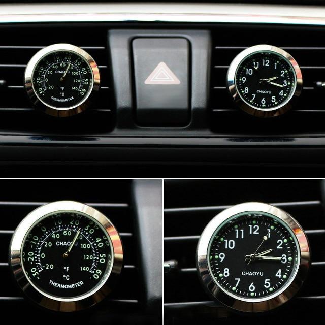 Car Thermometer Time Clock Ornaments With Luminous Auto Digital Watch A/C Air Outlet Vent Clip Air Freshener Car Accessories