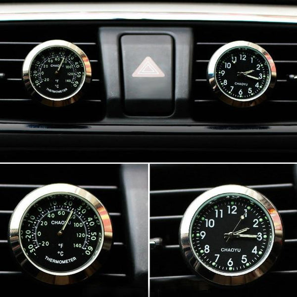 Car Thermometer Time Clock Ornaments With Luminous Auto Digital Watch A/C Air Outlet Vent Clip Air Freshener Car Accessories